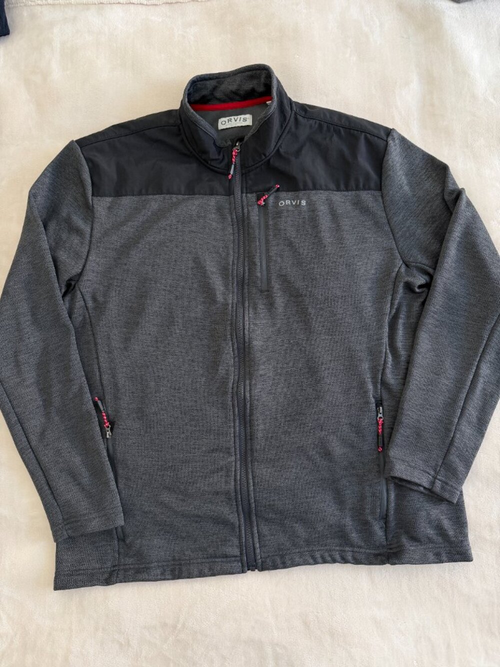 Orvis Classic Collection Mens XL Gray Black Full Zip Fleece Jacket